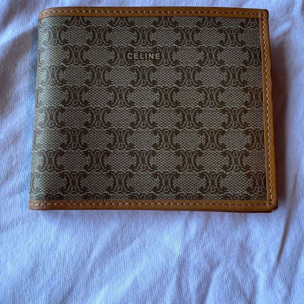 Celine Brown Leather Wallet with Monogram Pattern